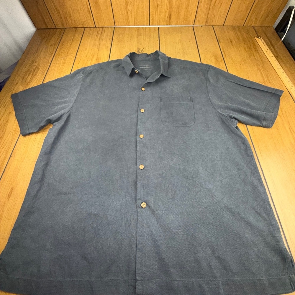 Tommy Bahama Grand Marlin Rum Silk Camp Shirt Mens XL Gray Embroidered Back
